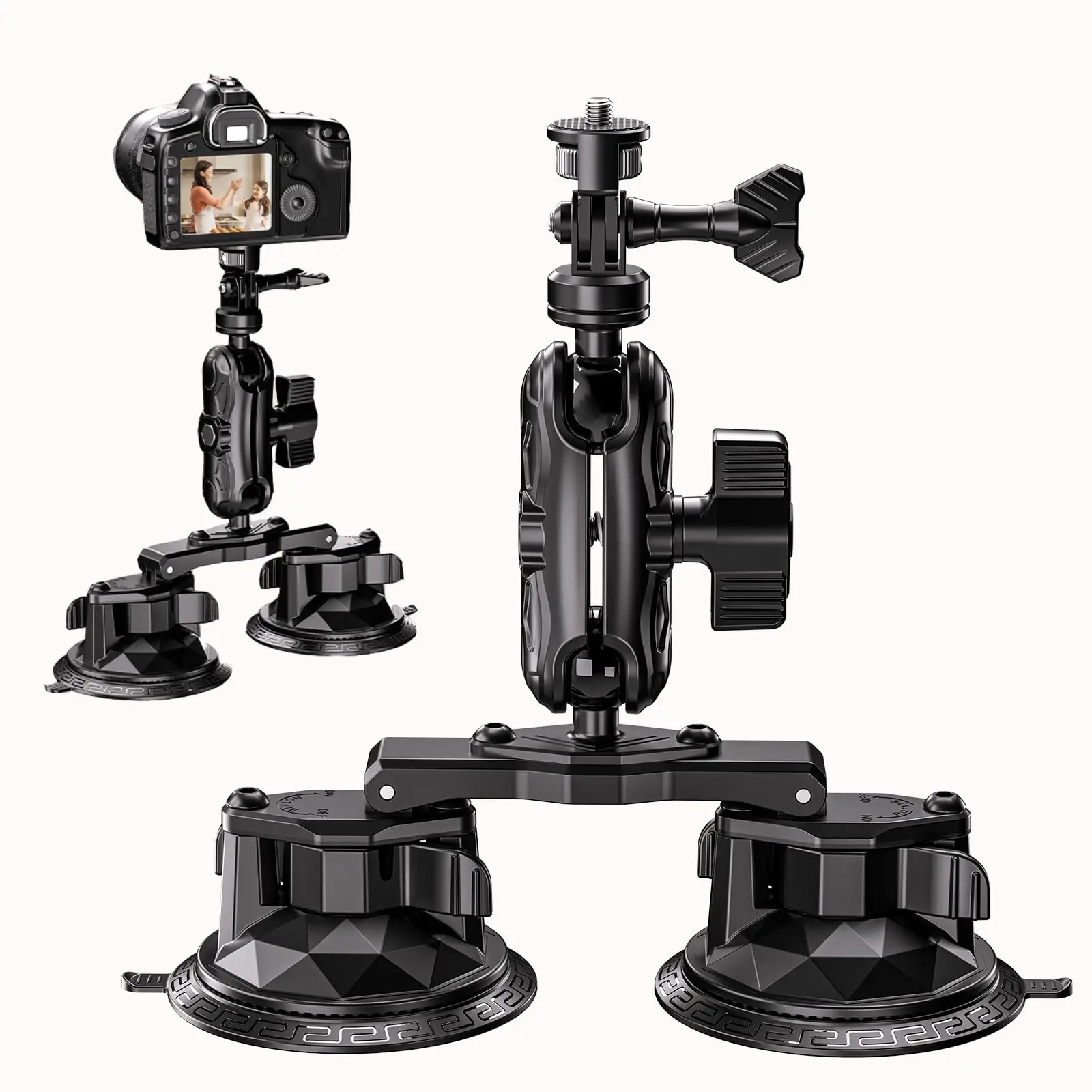 Double Suction Cup Car Mount With 1 Inch Ball Head And 1/4-20 Thread For Action Cameras
Double Suction Cup Car Mount With 1 Inch Ball Head And 1/4-20 Thread For Action Cameras
