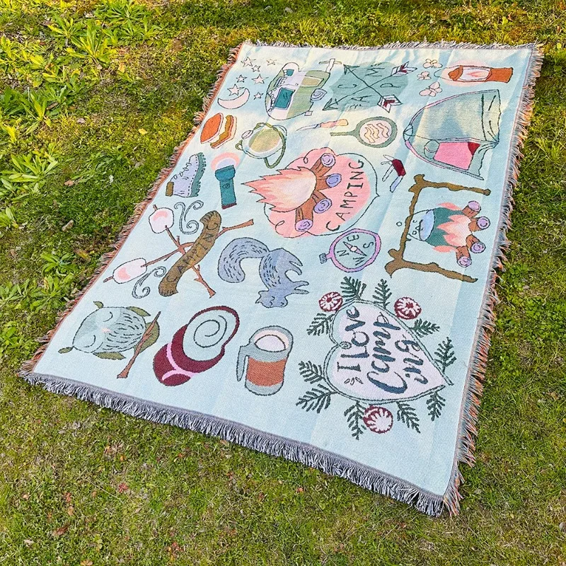Camping Themed Woven Throw Blanket with Fringe, Tapestry Blanket for Outdoor Picnic, RV, Camping, Sofa Couch Cover, Home Decor
Camping Themed Woven Throw Blanket with Fringe, Tapestry Blanket for Outdoor Picnic, RV, Camping, Sofa Couch Cover, Home Decor