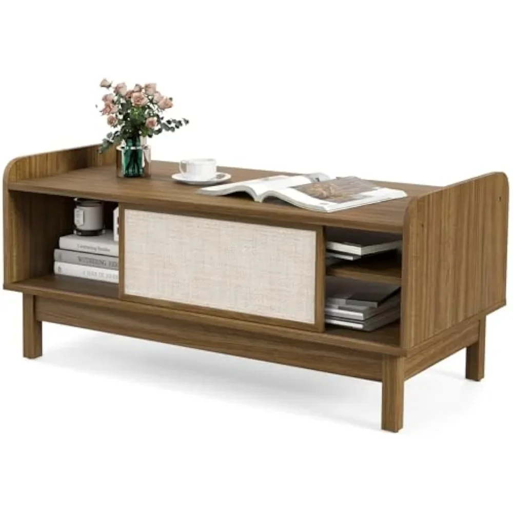 Coffee Table with Storage and Sliding Doors, Mid-Century Modern Coffee Table , Rattan Woven Door, Wooden Accent Center Tables
Coffee Table with Storage and Sliding Doors, Mid-Century Modern Coffee Table , Rattan Woven Door, Wooden Accent Center Tables