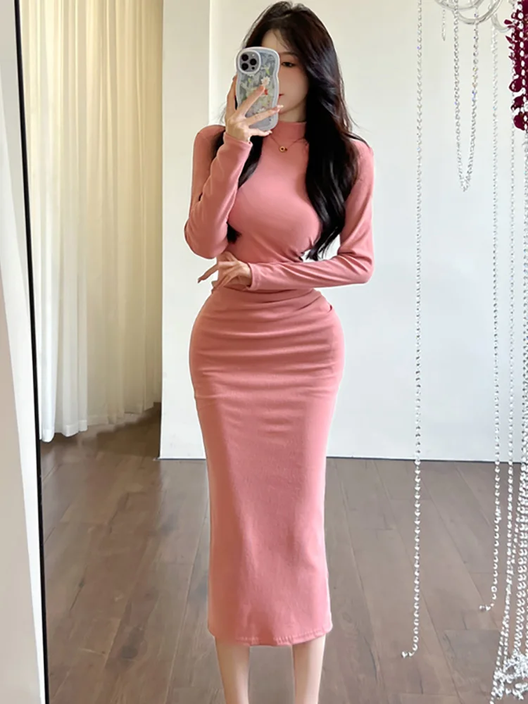 2025 Pink Long Sleeve Half High Collar Long Dress Women Elegant Casual Home Dress Autumn Winter Korean Bodycon Long Sleeve Dress
2025 Pink Long Sleeve Half High Collar Long Dress Women Elegant Casual Home Dress Autumn Winter Korean Bodycon Long Sleeve Dress
