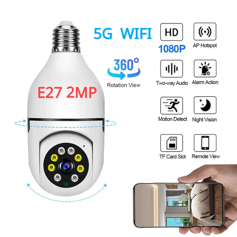 2MP 1080P Light Bulb Camera 5G Wifi Camera for Home Surveillance Spotlight E27 360 Degree Panoramic Wireless Security IP Camera
2MP 1080P Light Bulb Camera 5G Wifi Camera for Home Surveillance Spotlight E27 360 Degree Panoramic Wireless Security IP Camera