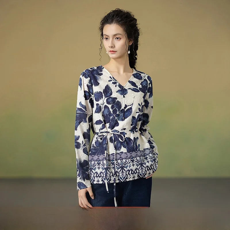 Women's Slim Fit V-Neck Printed Cotton Shirt 100% Cotton Vintage Style Long Sleeve Regular Thickness Abstract Pattern
Women's Slim Fit V-Neck Printed Cotton Shirt 100% Cotton Vintage Style Long Sleeve Regular Thickness Abstract Pattern