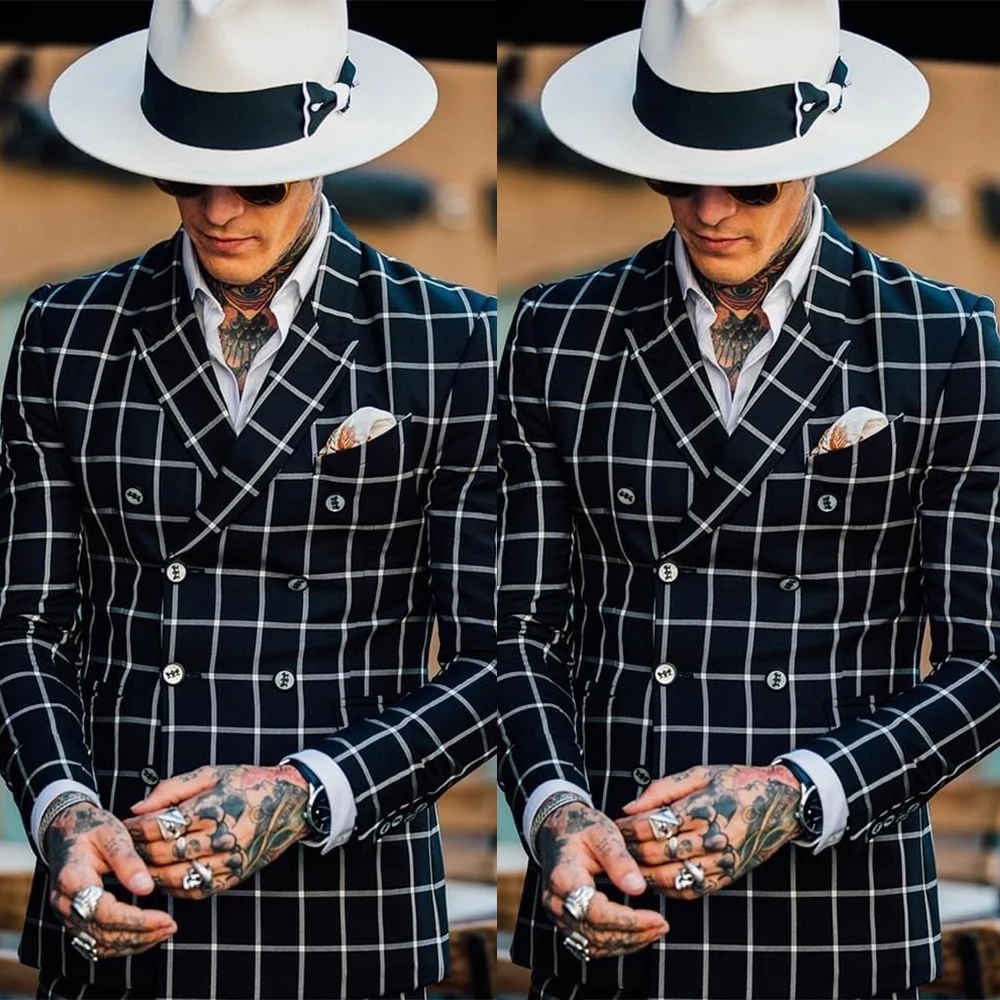 Black Plaid Men Tuxedos Custom Made Peaked Lapel Double Breasted Blazer Suits Bridegroom Business Jacket 2 Pieces Set
Black Plaid Men Tuxedos Custom Made Peaked Lapel Double Breasted Blazer Suits Bridegroom Business Jacket 2 Pieces Set
