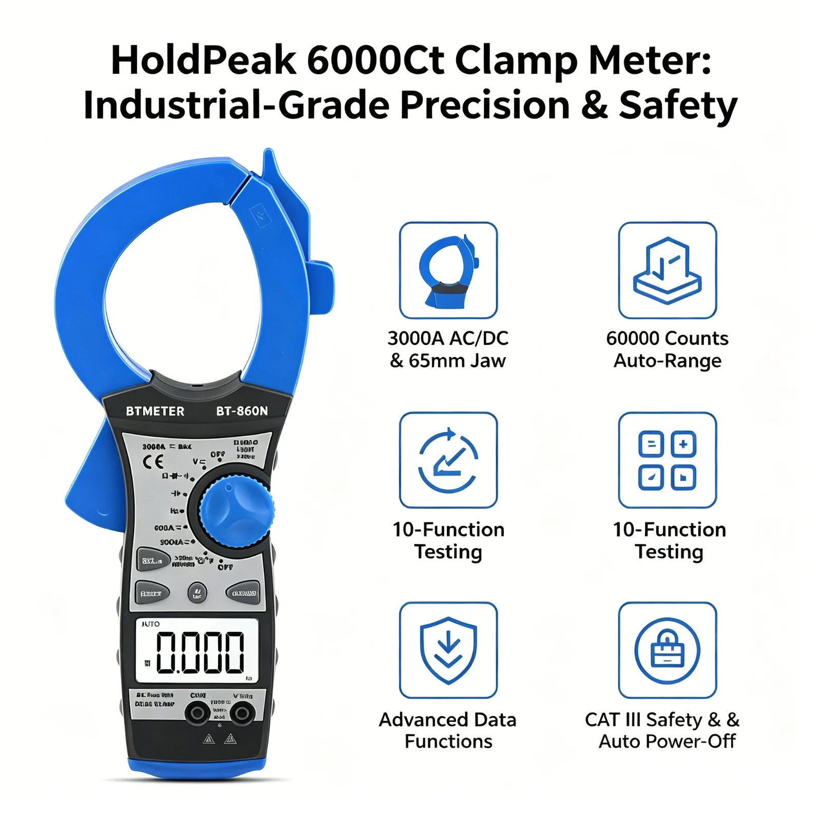 HoldPeak 6000Ct Clamp Meter CAT III 600V ±1%DC MAX/MIN D.HOLD 65mm Jaw for Motor HVAC Automotive Electrical Troubleshooting
HoldPeak 6000Ct Clamp Meter CAT III 600V ±1%DC MAX/MIN D.HOLD 65mm Jaw for Motor HVAC Automotive Electrical Troubleshooting