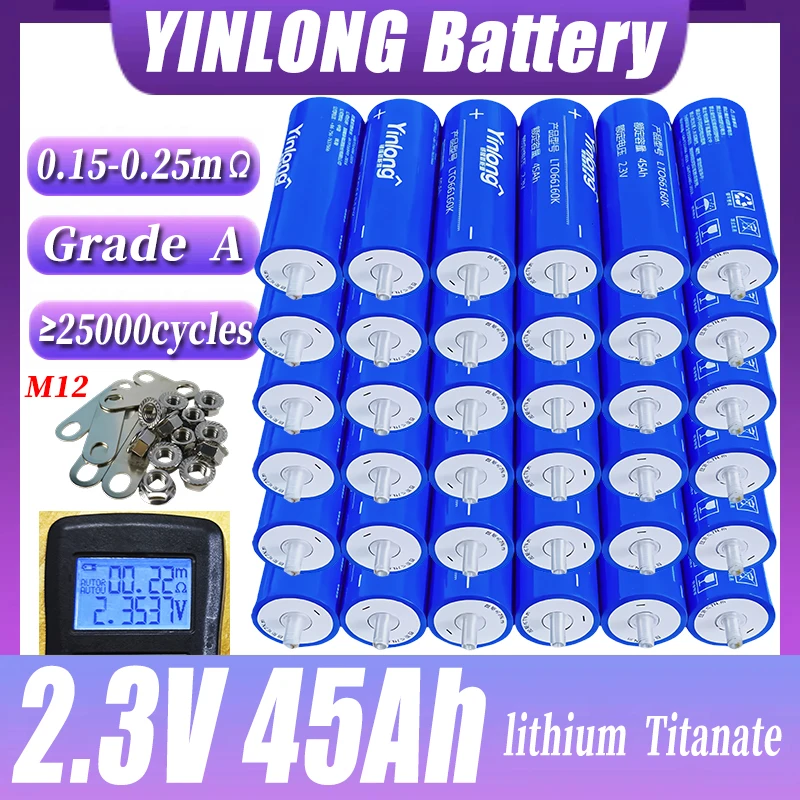 New 1-72pcs 2.3V 45Ah Grade A yinlong Lithium titanate LTO Battery 10C Electric Boat Solar Speaker Power Battery DIY 12V 24V 48V
New 1-72pcs 2.3V 45Ah Grade A yinlong Lithium titanate LTO Battery 10C Electric Boat Solar Speaker Power Battery DIY 12V 24V 48V