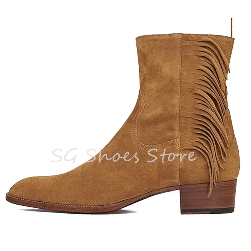 Fashion Tassel Faux Suede Chelsea Boots for Men Pointed Toe Chunky Heel Slip-On Ankle Boots Handmade Male Genuine Leather Shoes
Fashion Tassel Faux Suede Chelsea Boots for Men Pointed Toe Chunky Heel Slip-On Ankle Boots Handmade Male Genuine Leather Shoes