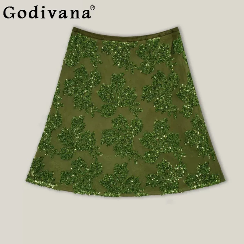 Heavy Industry Embroidery Sequins A-line Versatile Age Reduction Short Skirt Female Chic High Waist Age Reduction Green Skirts
Heavy Industry Embroidery Sequins A-line Versatile Age Reduction Short Skirt Female Chic High Waist Age Reduction Green Skirts