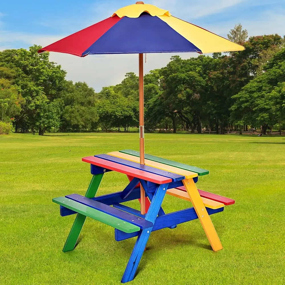 Wooden Outdoor Children's Picnic Table Set with Umbrella, Perfect for Patio, Garden Play and Dining
Wooden Outdoor Children's Picnic Table Set with Umbrella, Perfect for Patio, Garden Play and Dining