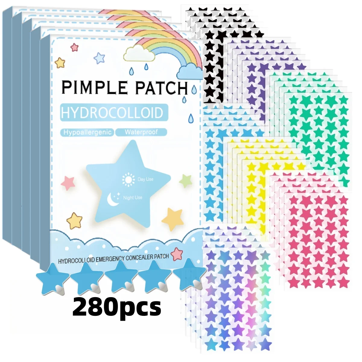 280 pieces of multi-color star acne patches, facial acne patches, concealer acne patches, and pimples patches, ultra-thin.
280 pieces of multi-color star acne patches, facial acne patches, concealer acne patches, and pimples patches, ultra-thin.