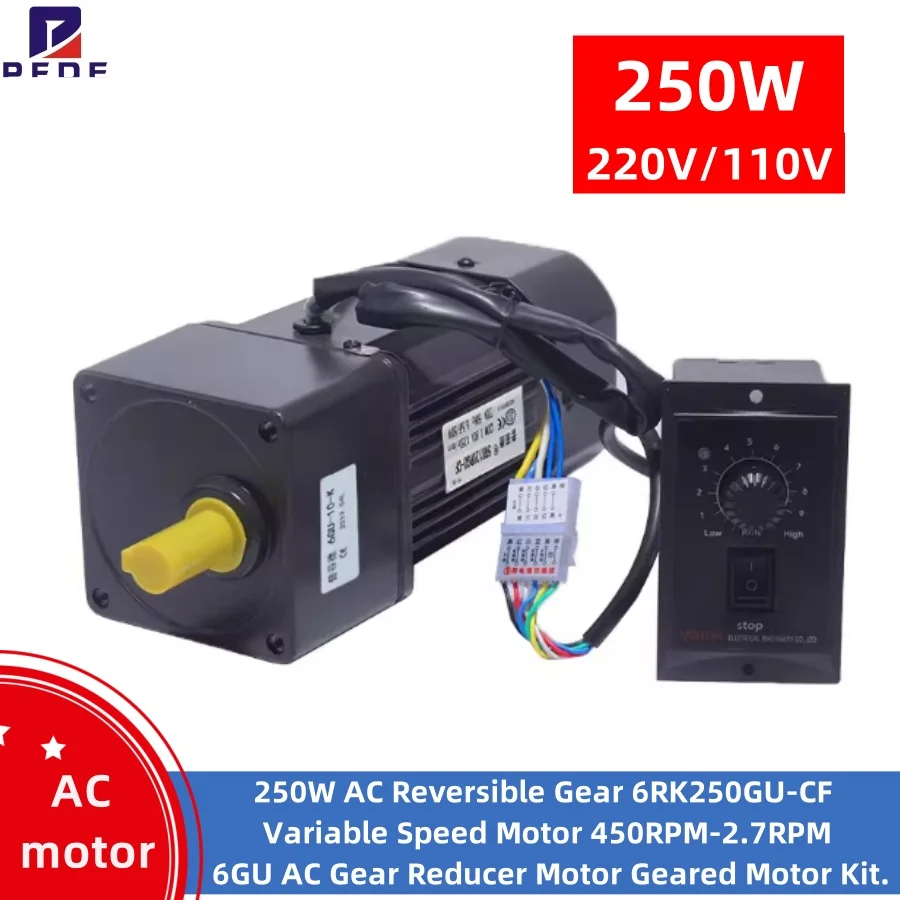 250W 220V/110V AC Reversible Gear 6RK250GU-CF Variable Speed Motor 450RPM-2.7RPM 6GU AC Gear Reducer Motor Geared Motor Kit.
250W 220V/110V AC Reversible Gear 6RK250GU-CF Variable Speed Motor 450RPM-2.7RPM 6GU AC Gear Reducer Motor Geared Motor Kit.