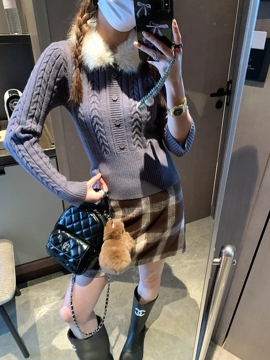 Spring women's casual solid color detachable wool collar slim Fried Dough Twists knitwear sweater
Spring women's casual solid color detachable wool collar slim Fried Dough Twists knitwear sweater