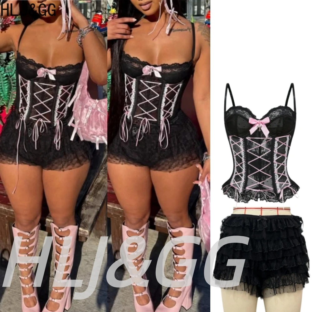 HLJ&GG Sexy Lace See Though Corset Two Piece Sets Women Spaghetti Strap Sleeveless Slim Tank Top And Ruffle Skirts Shorts Outfit
HLJ&GG Sexy Lace See Though Corset Two Piece Sets Women Spaghetti Strap Sleeveless Slim Tank Top And Ruffle Skirts Shorts Outfit
