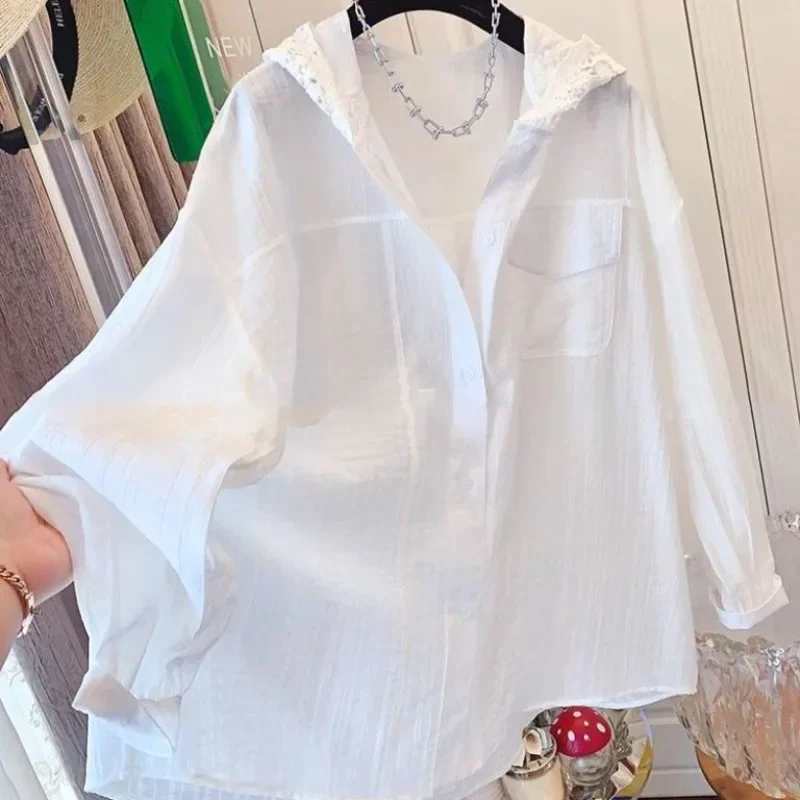 2025 White Lace Hooded Shirt Women Casual Sun Protection Blouses Coat Simple Blouse For Women Fashion Blusas Mujer Tops
2025 White Lace Hooded Shirt Women Casual Sun Protection Blouses Coat Simple Blouse For Women Fashion Blusas Mujer Tops