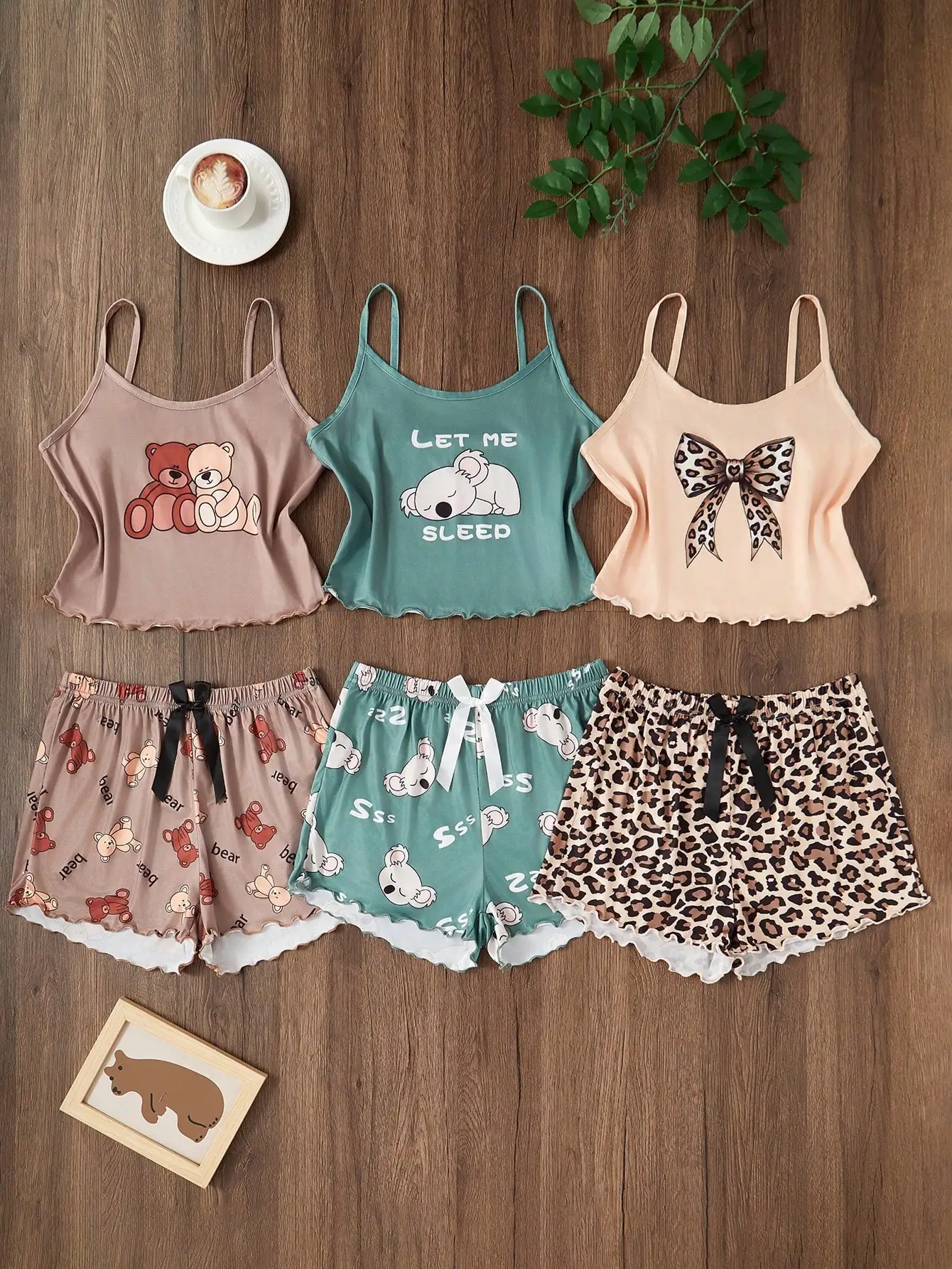 3pcs Women's Cartoon Print Cami Pajama Set with Shorts, Summer Sleepwear, Cute Koala & Bear Design
3pcs Women's Cartoon Print Cami Pajama Set with Shorts, Summer Sleepwear, Cute Koala & Bear Design
