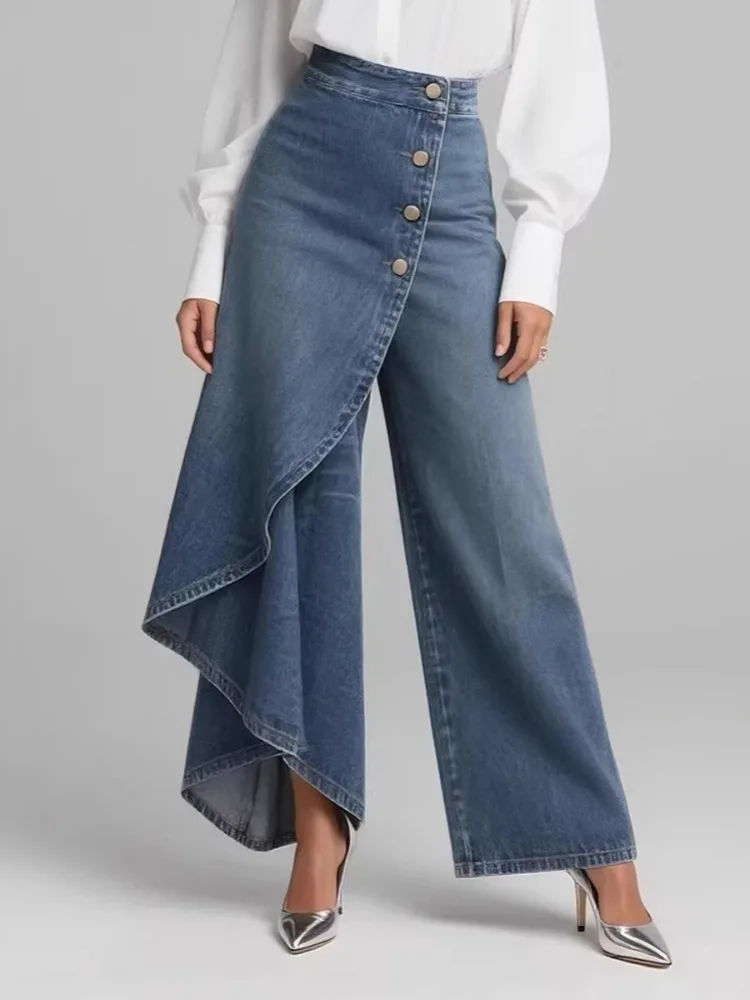 Missuoo Women's Blue Asymmetric Skirt-Style Denim Wide Leg Pants High Waist Buttoned A-line Pleated Party Wear Trouses Bottoms
Missuoo Women's Blue Asymmetric Skirt-Style Denim Wide Leg Pants High Waist Buttoned A-line Pleated Party Wear Trouses Bottoms
