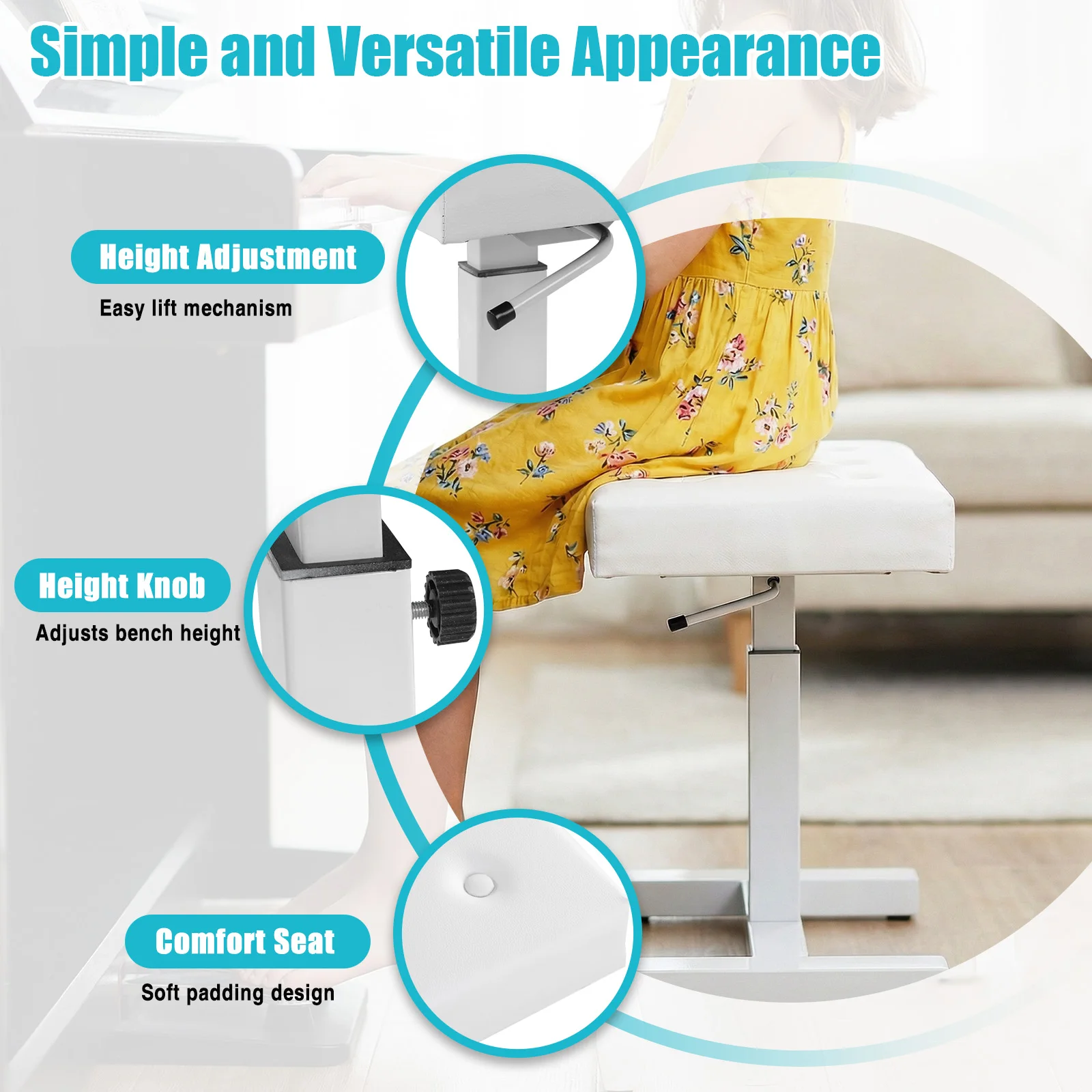 Hydraulic Lifting Piano Chair Height Adjustable Keyboard Chair with PU Leather Sponge Cushion for Vanity Living Room Bedroom
Hydraulic Lifting Piano Chair Height Adjustable Keyboard Chair with PU Leather Sponge Cushion for Vanity Living Room Bedroom