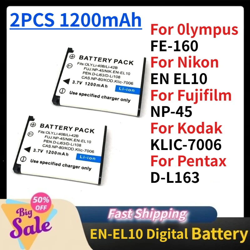 2PCS 1200mAh EN-EL10 Li-42B Li-40B FNP-45 A D-Li63 D-Li108 CNP-80 Battery Charger for Nikon / OLYMPUS / FUJIFILM Pentax Casio
2PCS 1200mAh EN-EL10 Li-42B Li-40B FNP-45 A D-Li63 D-Li108 CNP-80 Battery Charger for Nikon / OLYMPUS / FUJIFILM Pentax Casio