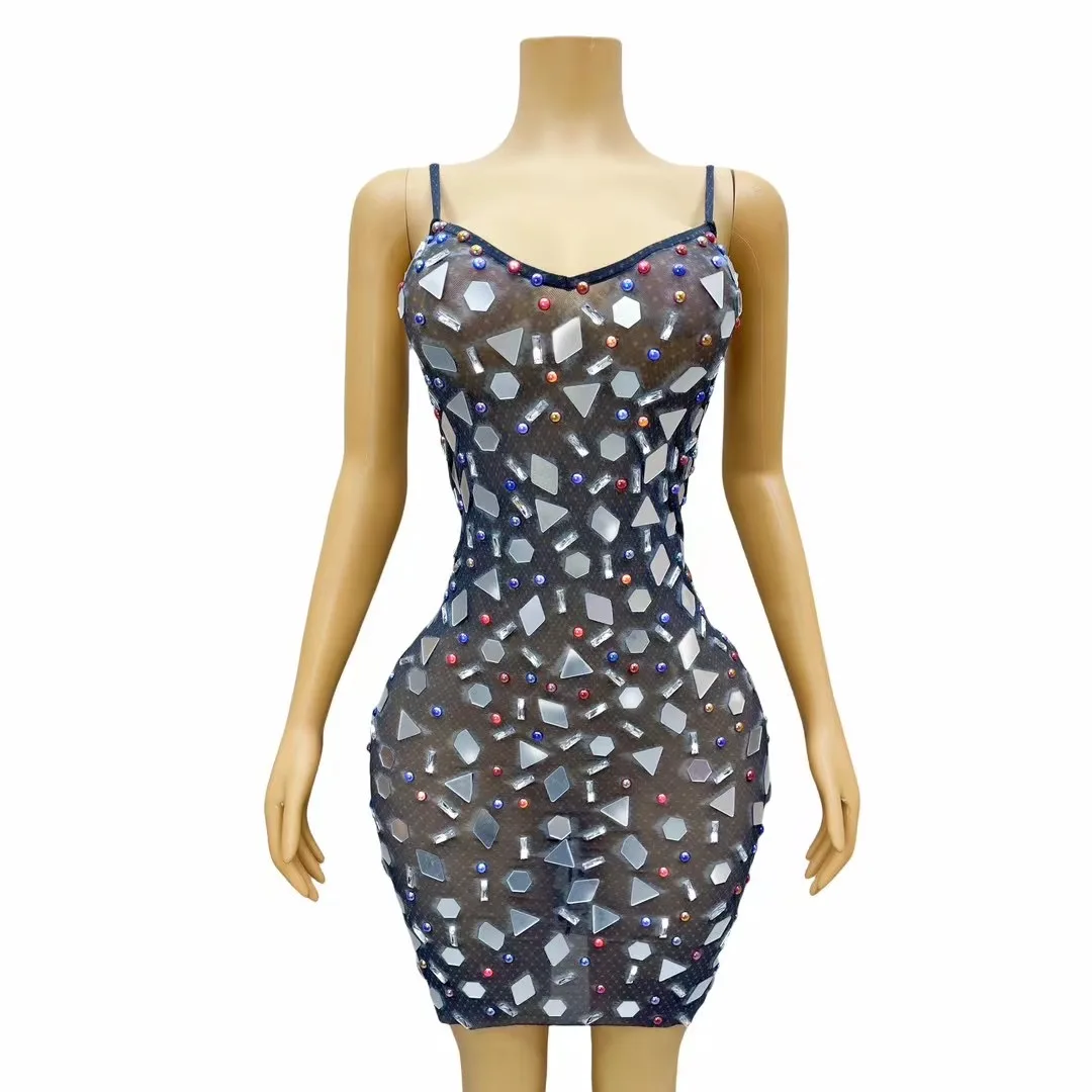 Sexy Mesh See Through Flashing Mirror Surface Sequined Mini Dress Birthday Evening Party Performance Costume Singer Stage Wear
Sexy Mesh See Through Flashing Mirror Surface Sequined Mini Dress Birthday Evening Party Performance Costume Singer Stage Wear