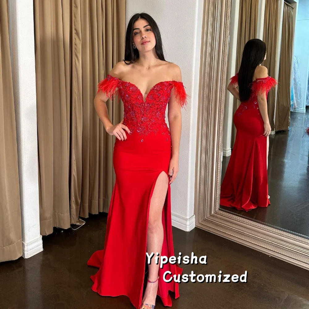 Elegant Off the Shoulder With Feathers Evening Dresses Appliques Sequins Formal Prom Gowns Special Occasion Dress Customized
Elegant Off the Shoulder With Feathers Evening Dresses Appliques Sequins Formal Prom Gowns Special Occasion Dress Customized