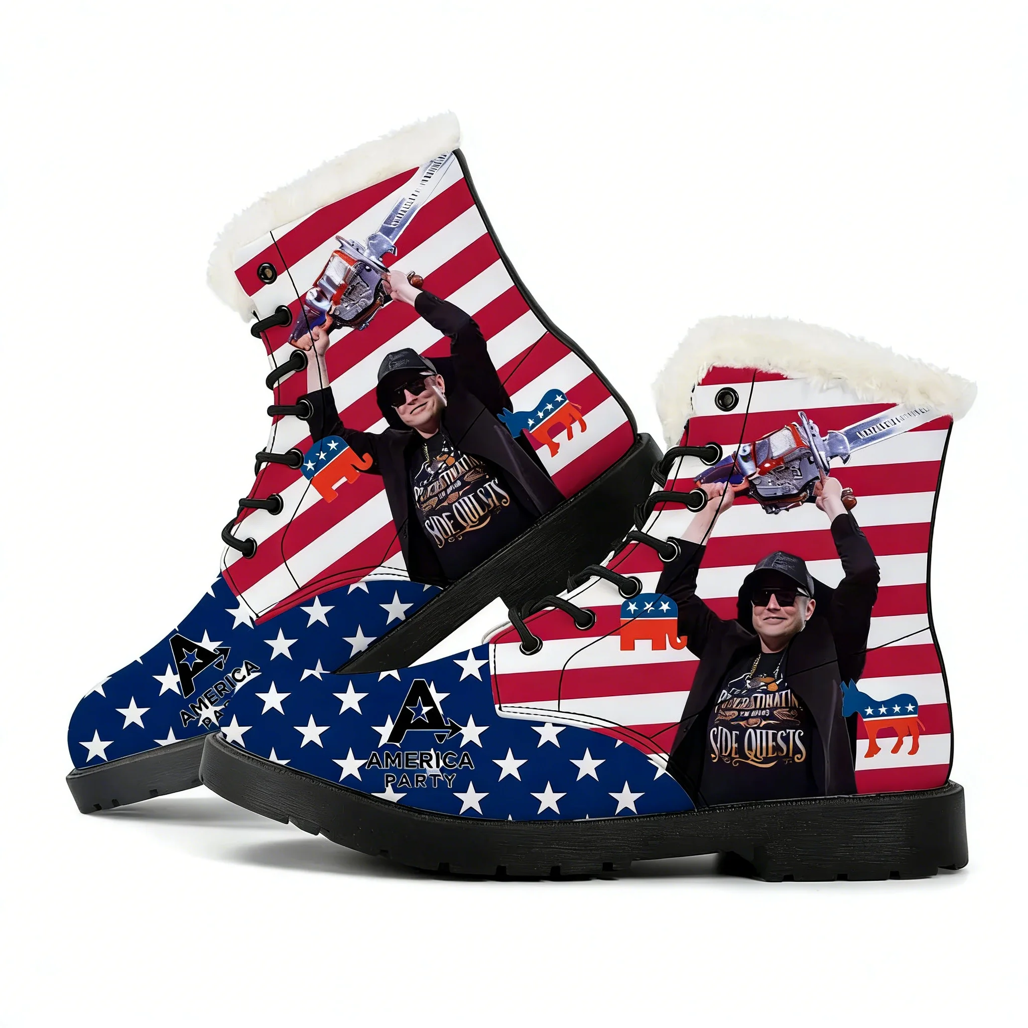 America Party Plush Boots Mens Womens Casual Shoes Elon Musk Cozy Outdoor Keep Warm Leather Boot Couple High Quality Custom Shoe
America Party Plush Boots Mens Womens Casual Shoes Elon Musk Cozy Outdoor Keep Warm Leather Boot Couple High Quality Custom Shoe