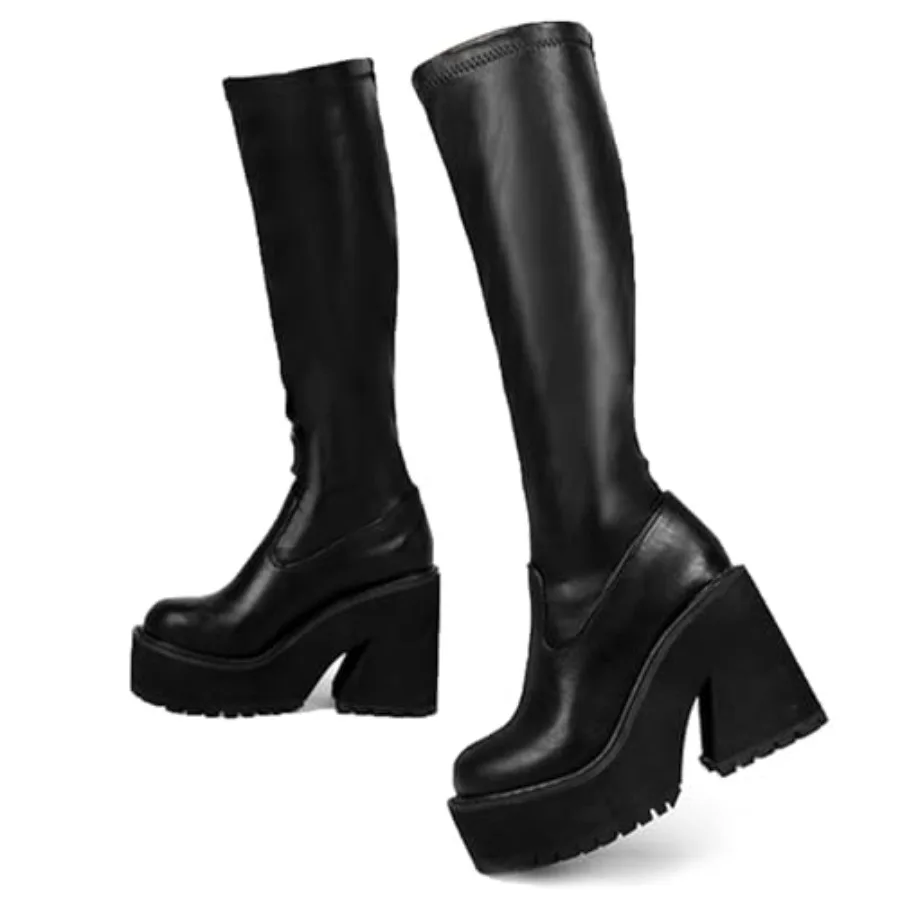AMINUGAL Womens Elastic Knee High Platform Chunky Block High Heel Sock Boots Zipper Round Toe Fashion Motorcycle Combat Punk Bo
AMINUGAL Womens Elastic Knee High Platform Chunky Block High Heel Sock Boots Zipper Round Toe Fashion Motorcycle Combat Punk Bo