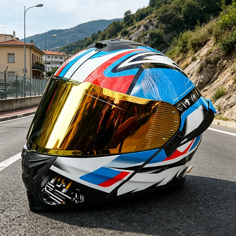 Sports-style full-face motorcycle helmet with dark tinted visor, available in multiple colors
Sports-style full-face motorcycle helmet with dark tinted visor, available in multiple colors