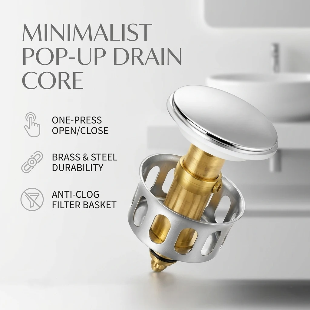 Press Type Pop-Up Basin Drain Core, Universal Stainless Steel Sink Plug,Anti-Clog Hair Catcher,Leakproof, Brass,Replacement Part
Press Type Pop-Up Basin Drain Core, Universal Stainless Steel Sink Plug,Anti-Clog Hair Catcher,Leakproof, Brass,Replacement Part