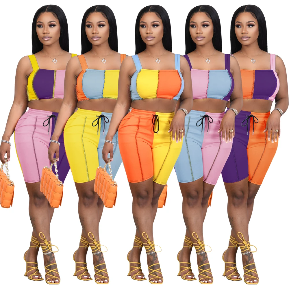 2022 Summer Rainbow Colorblock Two Piece Set Active Wear Halter Top Shorts Women's Dress
2022 Summer Rainbow Colorblock Two Piece Set Active Wear Halter Top Shorts Women's Dress