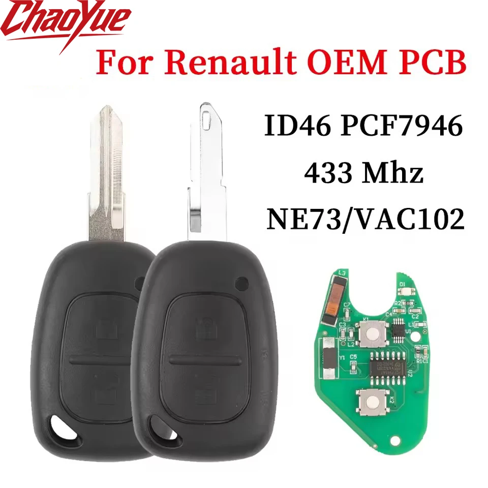 OEM PCB 433MHz Original PCF7946 ID46 Chip 2 Button Car Remote Key Fob for Renault Traffic Master Vivaro Movano Kangoo 2003-2013
OEM PCB 433MHz Original PCF7946 ID46 Chip 2 Button Car Remote Key Fob for Renault Traffic Master Vivaro Movano Kangoo 2003-2013