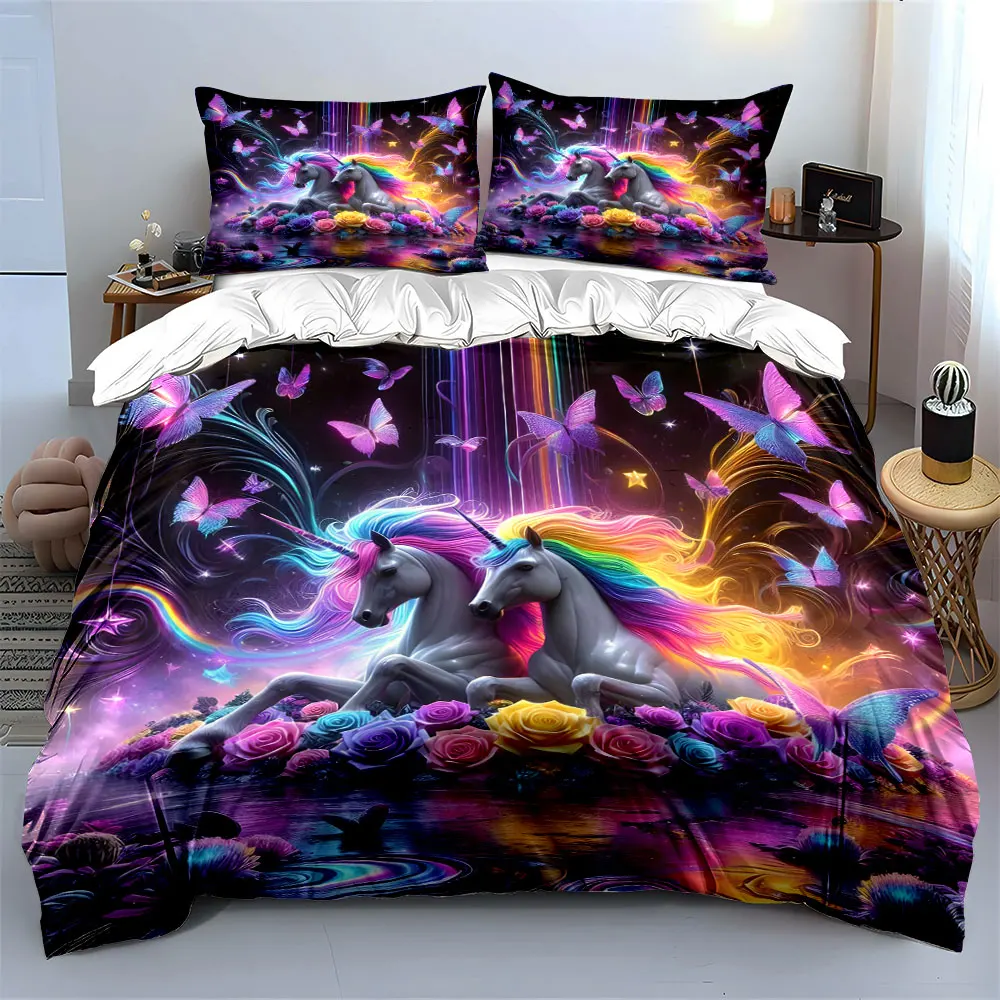 3Pcs Enchanted Unicorn Bedding Set, Rainbow Unicorns with Neon Butterflies Print Duvet Cover, Whimsical Bedroom Decor
3Pcs Enchanted Unicorn Bedding Set, Rainbow Unicorns with Neon Butterflies Print Duvet Cover, Whimsical Bedroom Decor