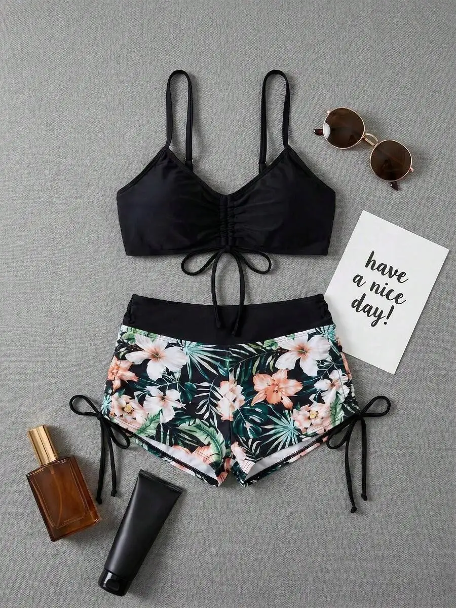 Two Pieces Women Tankini Swimsuit With Floral Print High Waisted Boy Shorts Adjustable Straps
Two Pieces Women Tankini Swimsuit With Floral Print High Waisted Boy Shorts Adjustable Straps