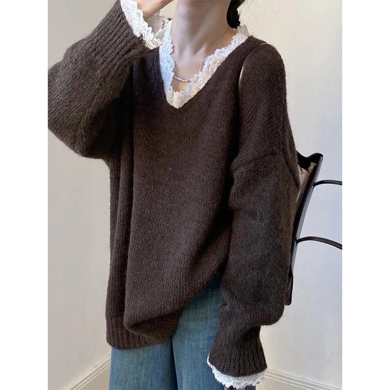 Y2K Aesthetic V-Neck Long Pullover Sweater Women Harajuku Lace Patchwork Loose Knitted Sweater Autumn New Soft Warm Jumpers Tops
Y2K Aesthetic V-Neck Long Pullover Sweater Women Harajuku Lace Patchwork Loose Knitted Sweater Autumn New Soft Warm Jumpers Tops