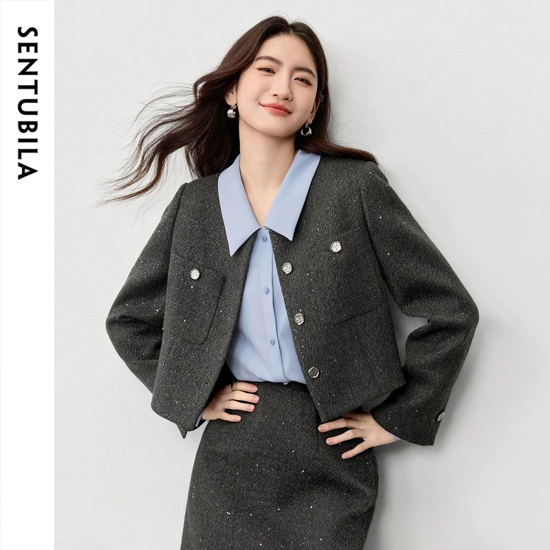 SENTUBILA Women's Wool Jacket Gray Round Neck 2026 Spring Fashion Luxury Button Short Coat Versatile Work Wear 161WA6511X
SENTUBILA Women's Wool Jacket Gray Round Neck 2026 Spring Fashion Luxury Button Short Coat Versatile Work Wear 161WA6511X