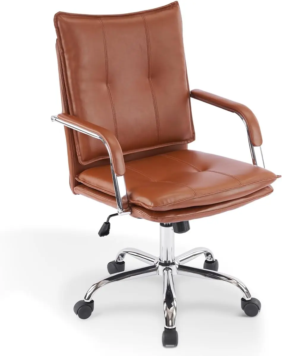 Faux Leather Home Office Desk Chair, Mid- Inspired Adjustable Swivel Comfy Upholstered Executive Desk Chair With Gold Legs And
Faux Leather Home Office Desk Chair, Mid- Inspired Adjustable Swivel Comfy Upholstered Executive Desk Chair With Gold Legs And