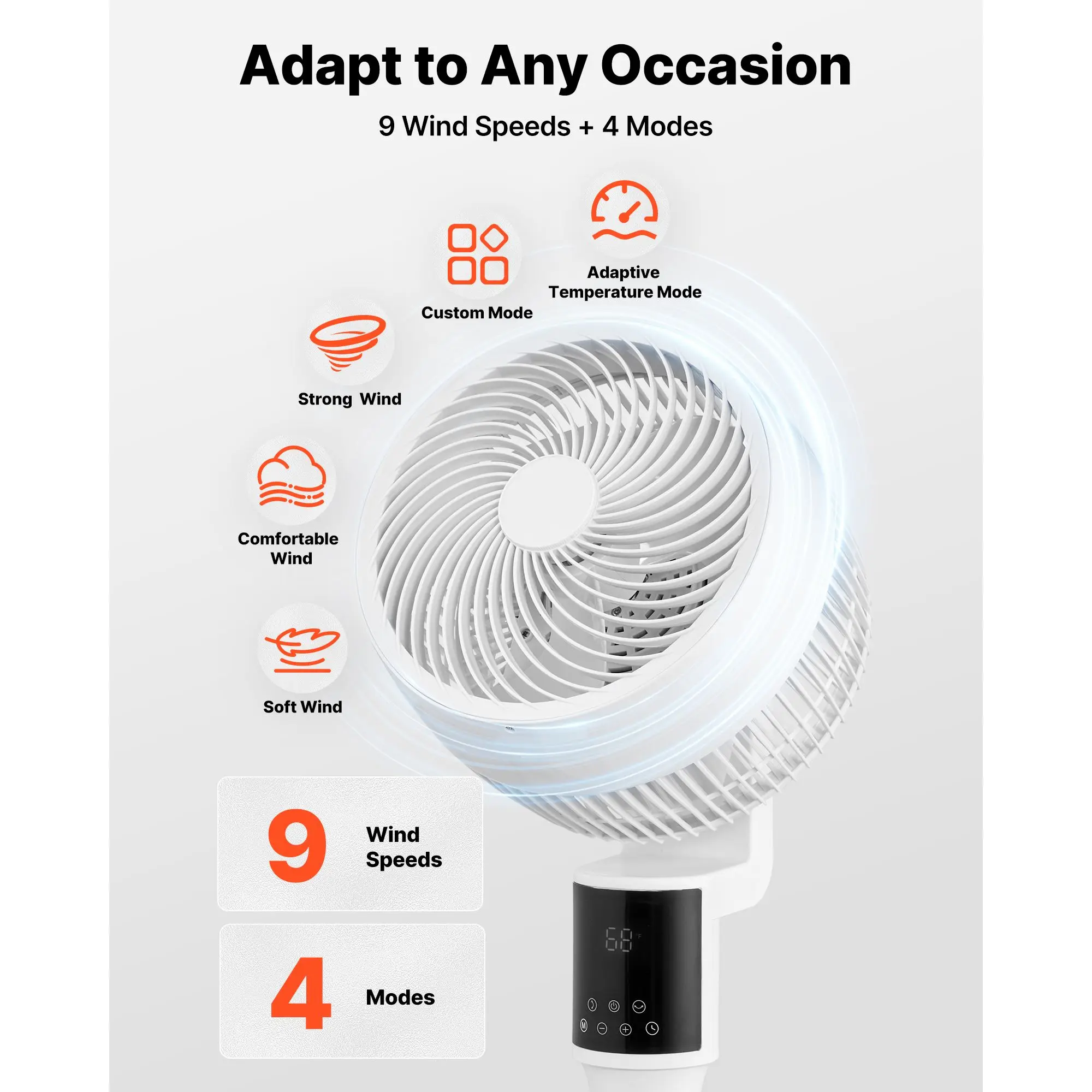 9-Inch Pedestal Fan, 80° Oscillating Standing Floor Fan with Quite DC Motor, Remote Control, 9 Speeds & 4 Smart Modes, 24H Timer, Adjustable Height, for Home, Bedroom, Living Room, White
9-Inch Pedestal Fan, 80° Oscillating Standing Floor Fan with Quite DC Motor, Remote Control, 9 Speeds & 4 Smart Modes, 24H Timer, Adjustable Height, for Home, Bedroom, Living Room, White