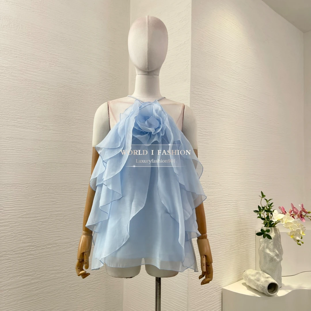 2025 Women's Fashion Blue Flowers Appliqued Backless Ruffles Irregular Blouse Tops
2025 Women's Fashion Blue Flowers Appliqued Backless Ruffles Irregular Blouse Tops