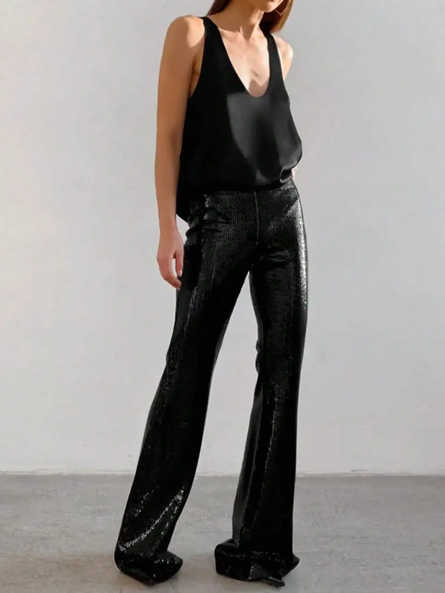 Black Satin U-Neck Sleeveless Tank Top For Women Streetwear Casual
Black Satin U-Neck Sleeveless Tank Top For Women Streetwear Casual