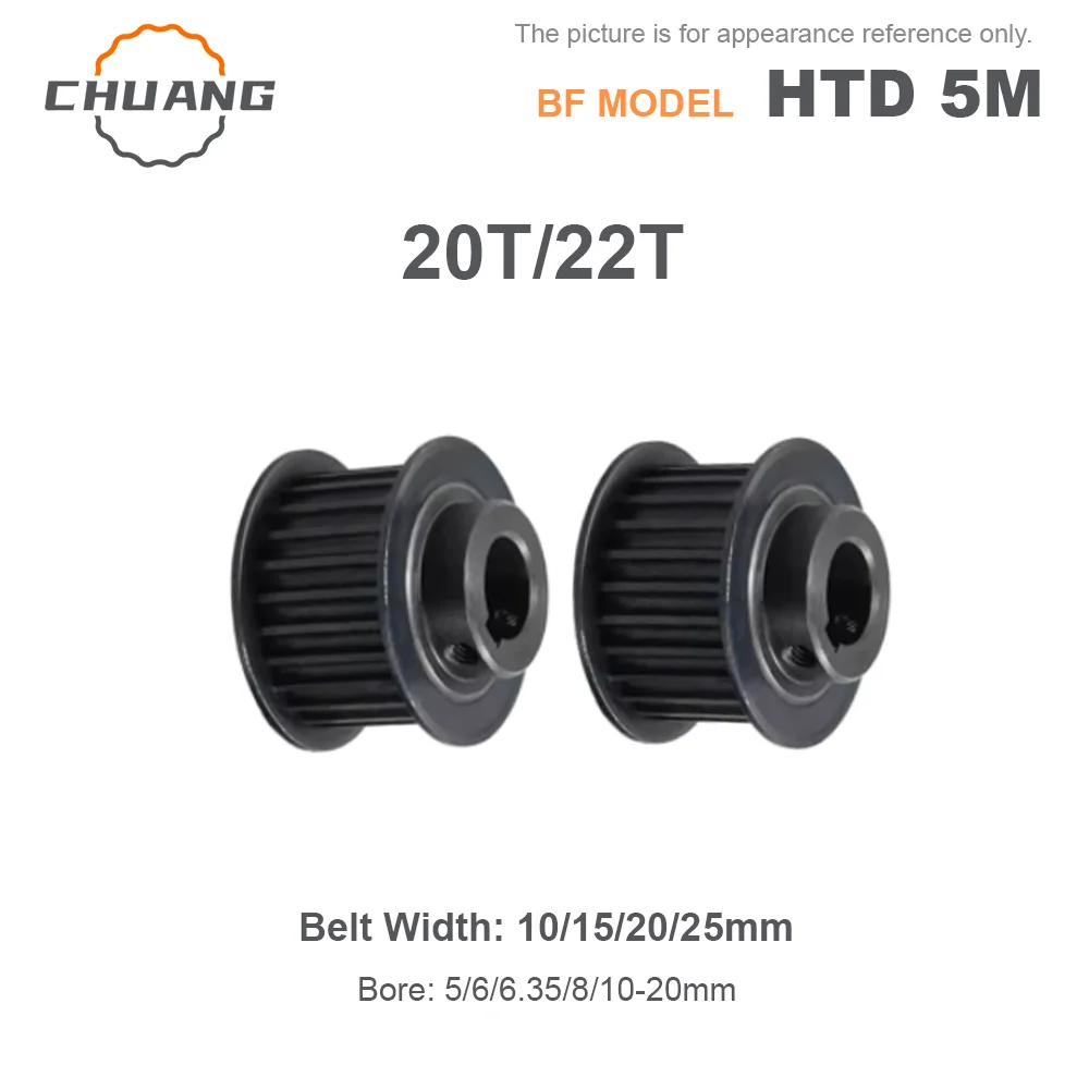 20T/22T HTD 5M Black Steel Timing Pulley BF Type Synchronous Wheel for Belt Width 10/15/20/25mm Bore 5/6/6.35/8~20mm Ptich 5mm
20T/22T HTD 5M Black Steel Timing Pulley BF Type Synchronous Wheel for Belt Width 10/15/20/25mm Bore 5/6/6.35/8~20mm Ptich 5mm