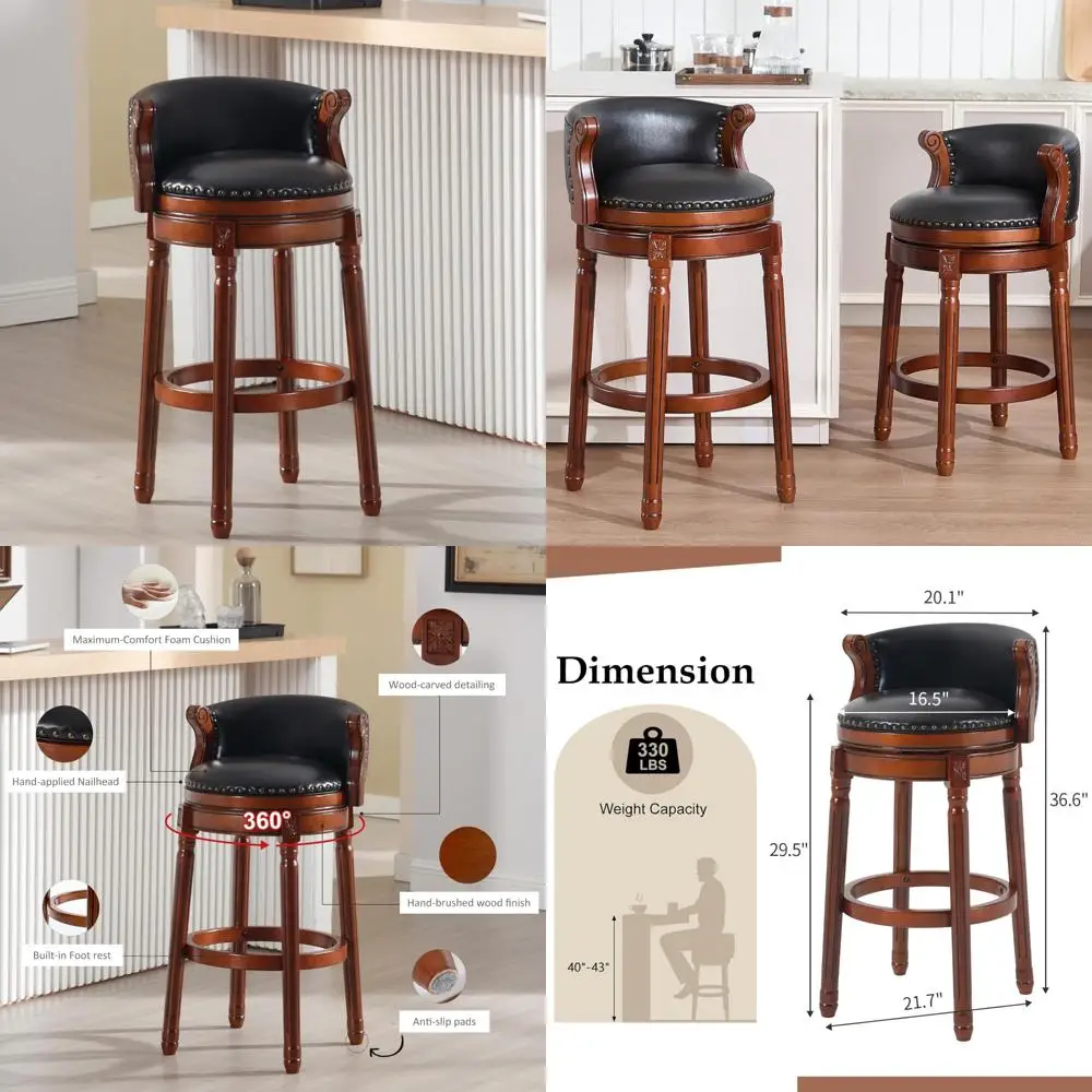 Swivel Leather Counter Stools with Wooden Base and Footrest for Kitchen, Dining, and Living Spaces
Swivel Leather Counter Stools with Wooden Base and Footrest for Kitchen, Dining, and Living Spaces