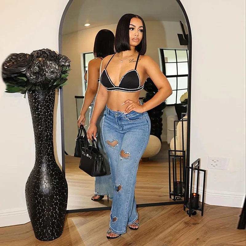 Women High Waist Hollow Out Hole Diamond Denim Pants Casual Blue Fashion Wide Leg Jeans 2024 Summer Lolita Y2K Trousers
Women High Waist Hollow Out Hole Diamond Denim Pants Casual Blue Fashion Wide Leg Jeans 2024 Summer Lolita Y2K Trousers