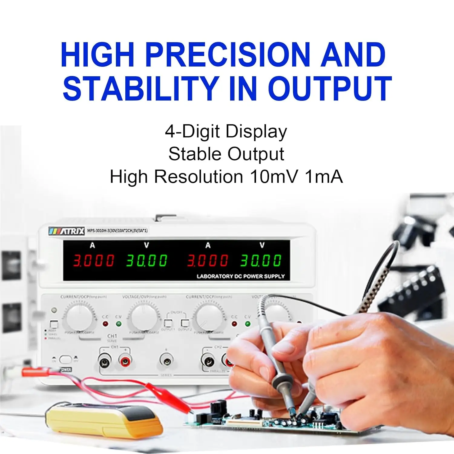 Dc Power Supply Variable 30V 10A, Triple Output Power Supply 615W, MPS-3010H-3 Adjustable Linear DC Bench Power Supply 10mV/1mA
Dc Power Supply Variable 30V 10A, Triple Output Power Supply 615W, MPS-3010H-3 Adjustable Linear DC Bench Power Supply 10mV/1mA