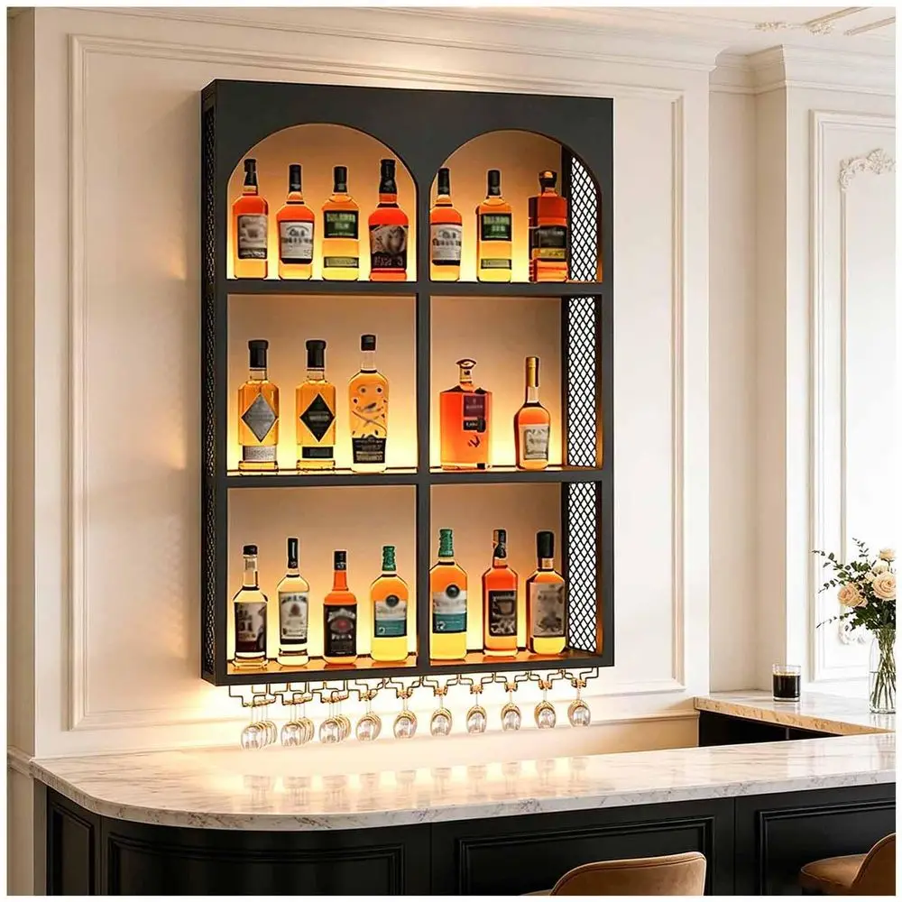 Modern LED Wine Rack Wall Mounted,Floating Bar Shelves, 6Grid French Arched Retro Design ,3Tier Liquor Shelf Wall Mounted with
Modern LED Wine Rack Wall Mounted,Floating Bar Shelves, 6Grid French Arched Retro Design ,3Tier Liquor Shelf Wall Mounted with