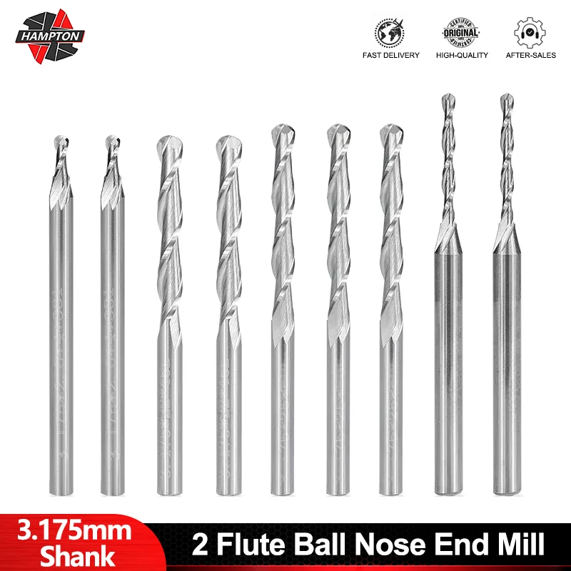 HAMPTON CNC Router Bits 3.175mm Shank Spiral Milling Cutter 2 Flute Carbide Ball Nose End Mill For Aluminum Metal Milling Tool
HAMPTON CNC Router Bits 3.175mm Shank Spiral Milling Cutter 2 Flute Carbide Ball Nose End Mill For Aluminum Metal Milling Tool