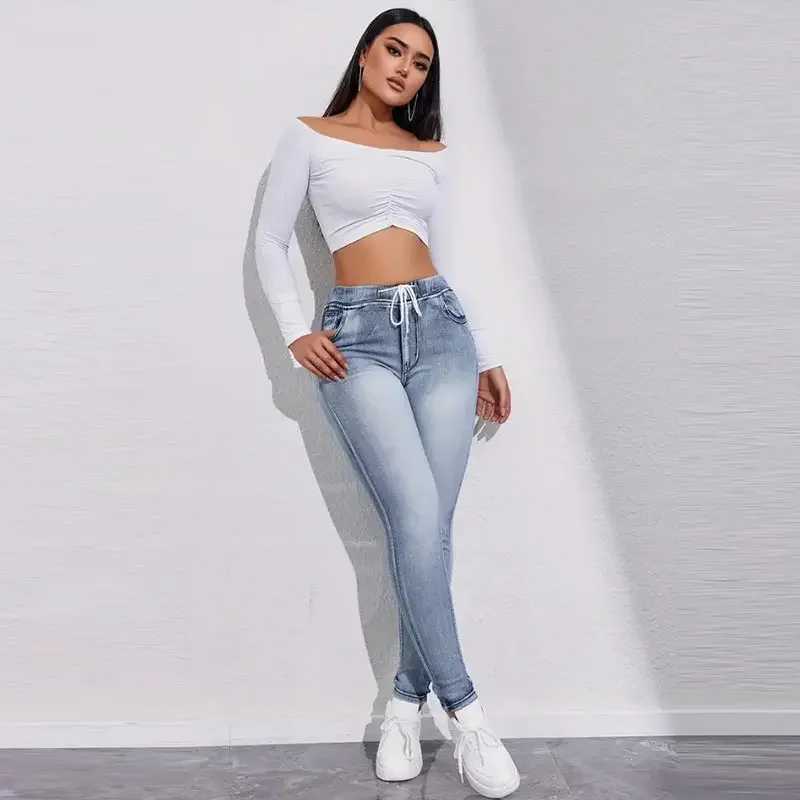 Vintage Elastic Waist Sheath Jeans Women Casual High Waist Hip Package Lace Up Distressed Slim Denim Pants Chic Ladies Trousers
Vintage Elastic Waist Sheath Jeans Women Casual High Waist Hip Package Lace Up Distressed Slim Denim Pants Chic Ladies Trousers