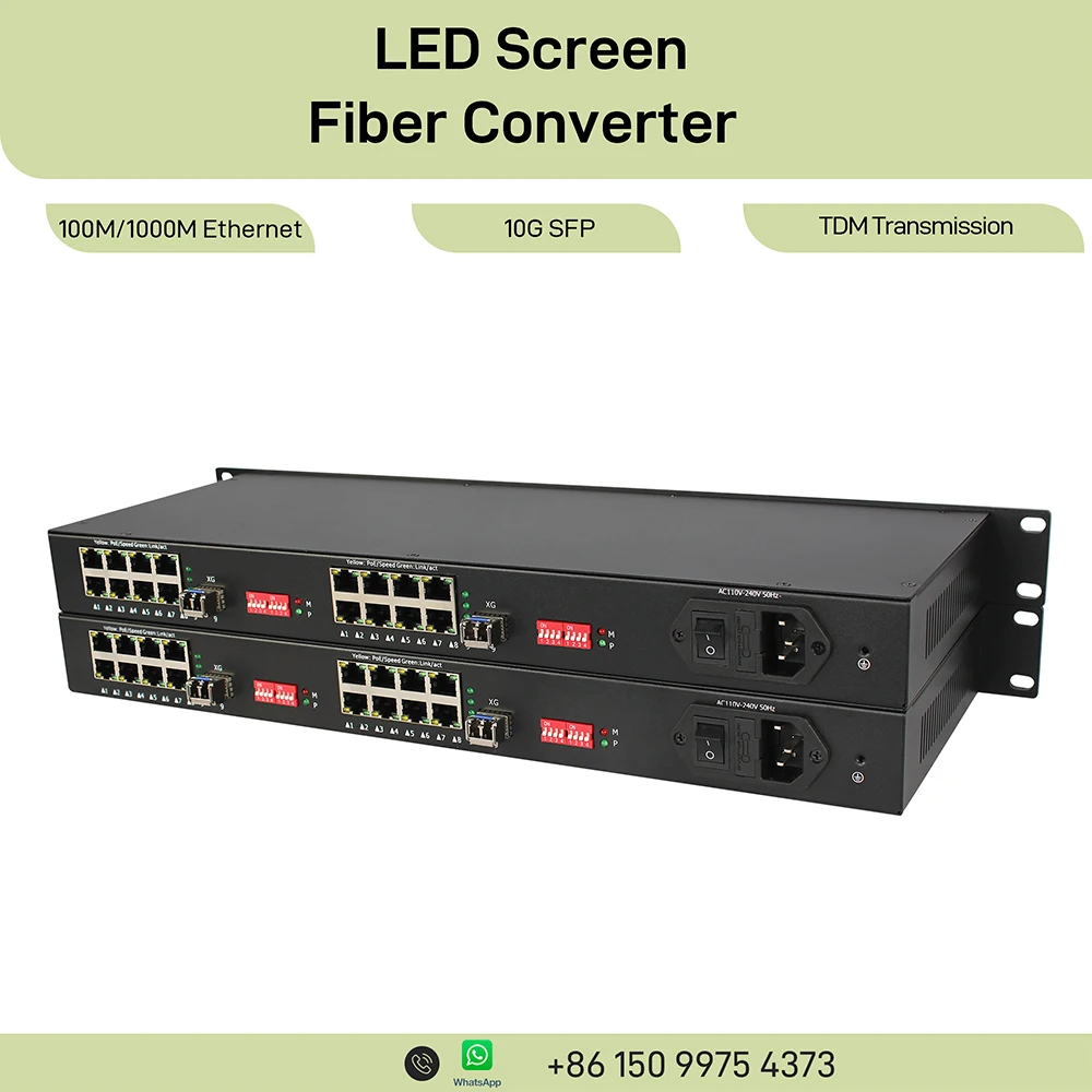 16-Port Gigabit Ethernet Fiber Media Converter 2×10G SFP+ 16×1000M RJ45 LC SM/MM 20–100km Rack Mount Network Converter
16-Port Gigabit Ethernet Fiber Media Converter 2×10G SFP+ 16×1000M RJ45 LC SM/MM 20–100km Rack Mount Network Converter