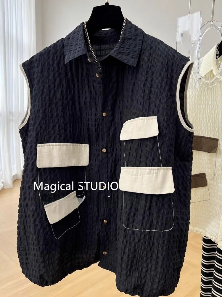 Loose Fit Color Blo Vest Top for Men And Women Summer Trendy Brand Casual irt without Sves Collar Stand up Thin Fabric
Loose Fit Color Blo Vest Top for Men And Women Summer Trendy Brand Casual irt without Sves Collar Stand up Thin Fabric