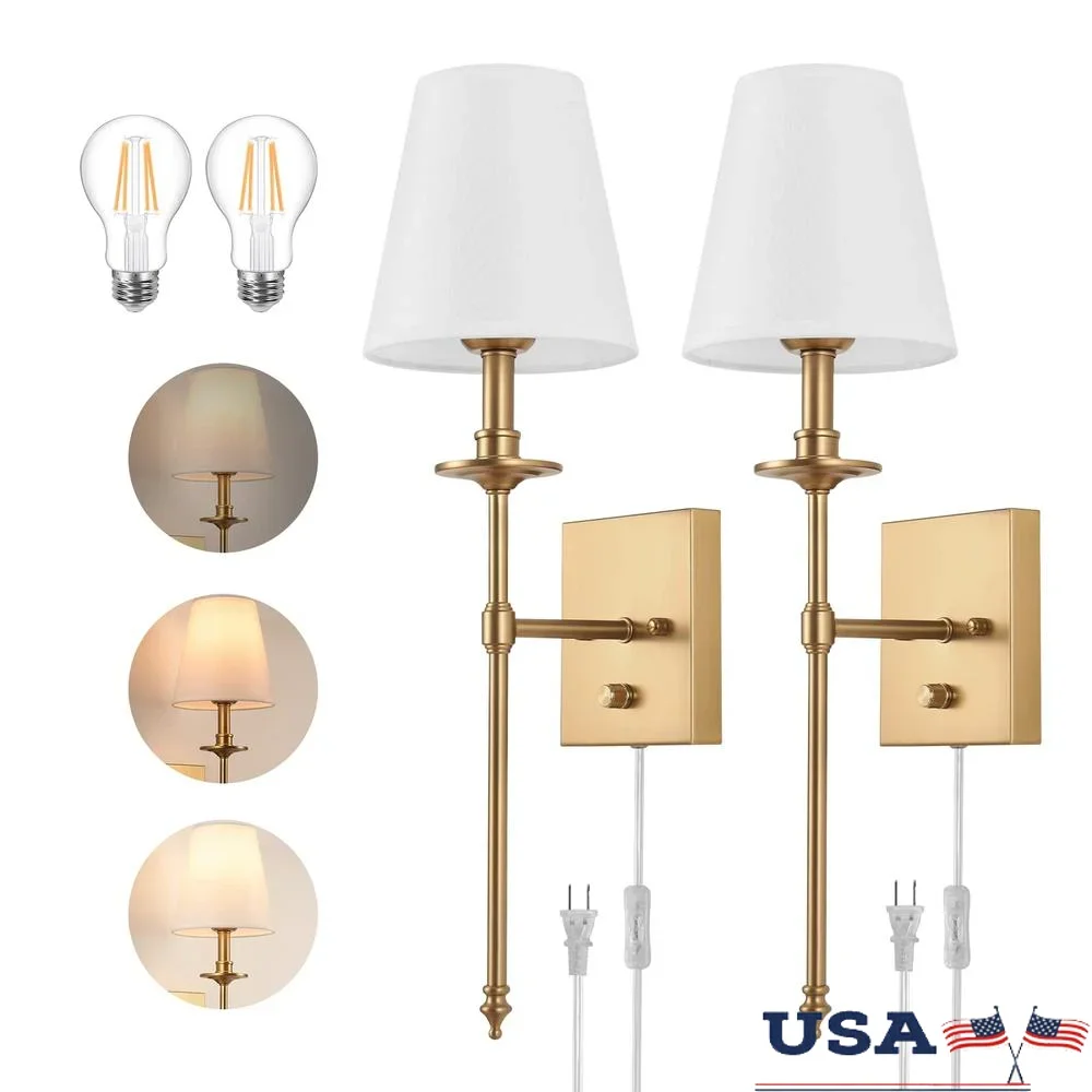 Dimmable Wall Sconces Set of Two Plug in Lamp with 6FT Cord Adjustable Brightness Eye Caring LED Bulbs Easy Installation
Dimmable Wall Sconces Set of Two Plug in Lamp with 6FT Cord Adjustable Brightness Eye Caring LED Bulbs Easy Installation