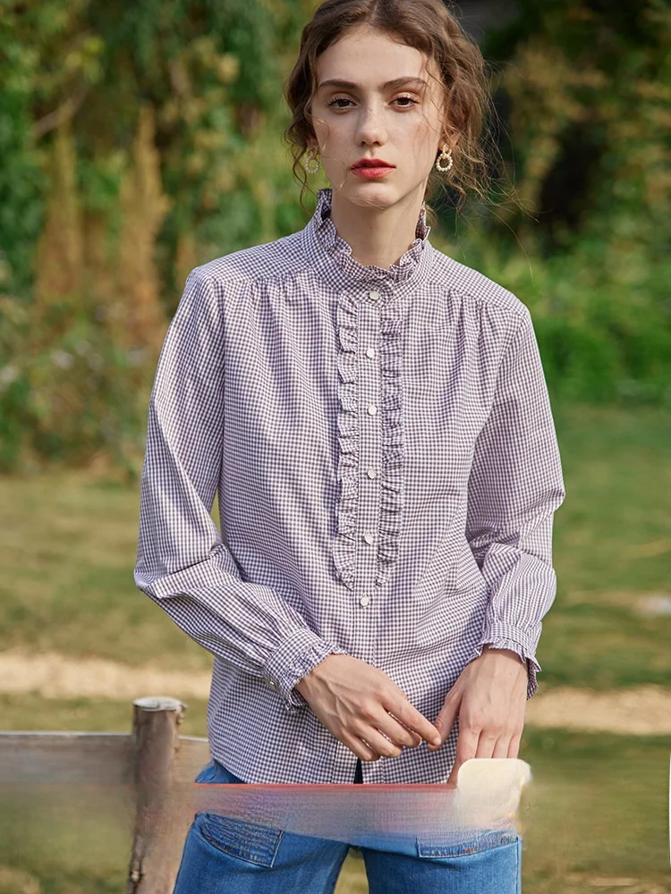 Women's Plaid Shirt Stand Collar Design Sensation Small Audience Cotton Blend Spring Summer Fashion Casual Wear
Women's Plaid Shirt Stand Collar Design Sensation Small Audience Cotton Blend Spring Summer Fashion Casual Wear