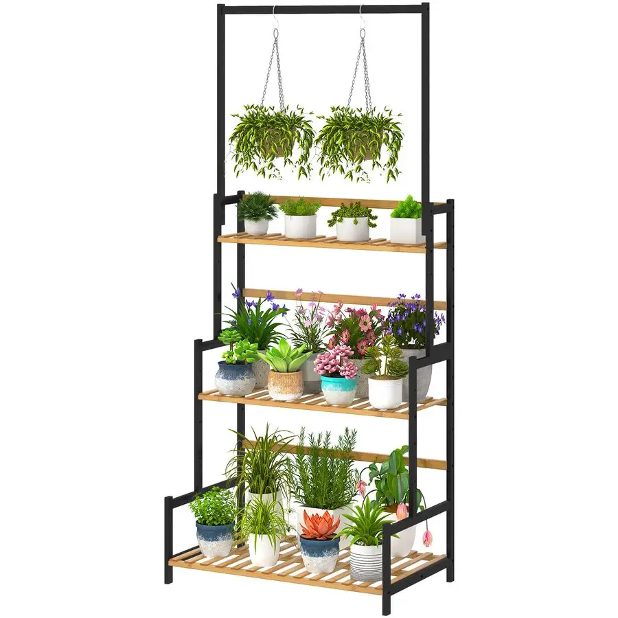 Bamboo Hanging Plant Stand 3 Tier Ladder Shelf with Hanging Rod Height Adjustable Flower Pot Display Organizer for Balcony Porch
Bamboo Hanging Plant Stand 3 Tier Ladder Shelf with Hanging Rod Height Adjustable Flower Pot Display Organizer for Balcony Porch