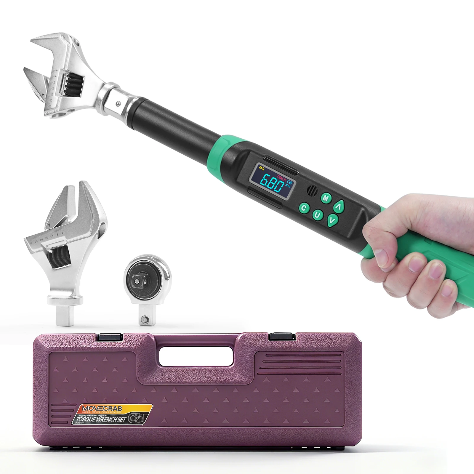 MoveCrab Digital Torque Wrench 6.8-135Nm Adjustable Precision Click Torque Wrench Set with Interchangeable Heads (Ratchet & Open-End), ft-lb/Nm Dual Scale
MoveCrab Digital Torque Wrench 6.8-135Nm Adjustable Precision Click Torque Wrench Set with Interchangeable Heads (Ratchet & Open-End), ft-lb/Nm Dual Scale